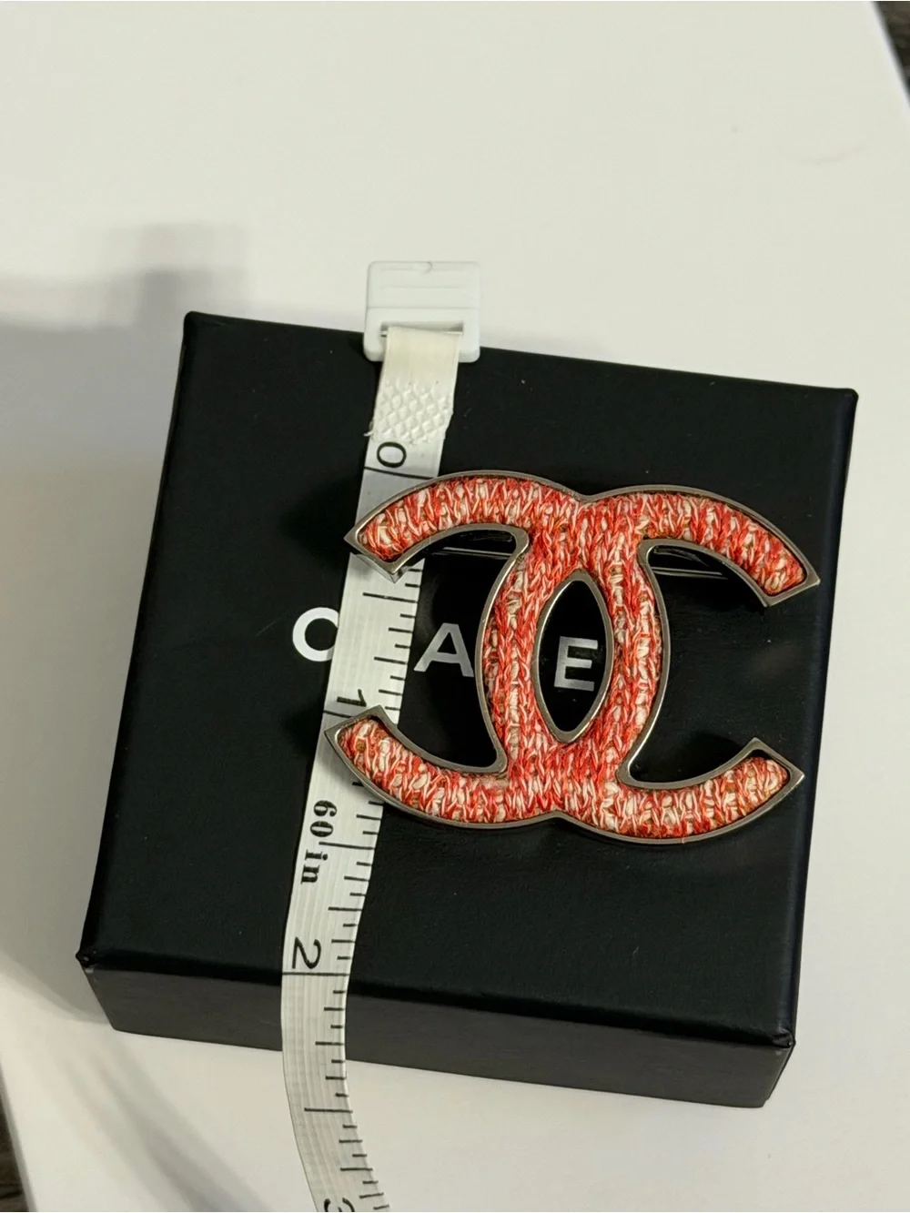 CHANEL Coral Tweed CC Statement Brooch